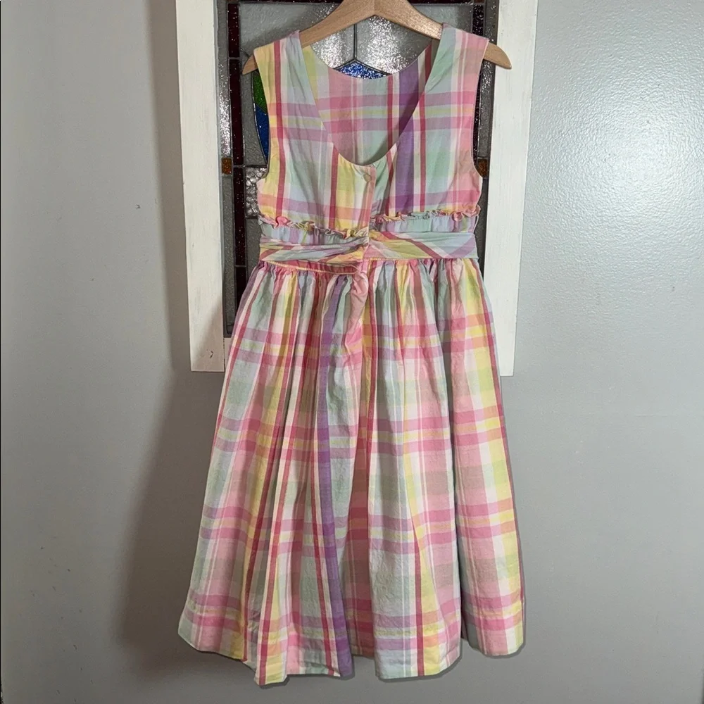 Ralph Lauren Girl’s Pastel Plaid Sleeveless Dress with Bow & Ruffle Trim Size 6X